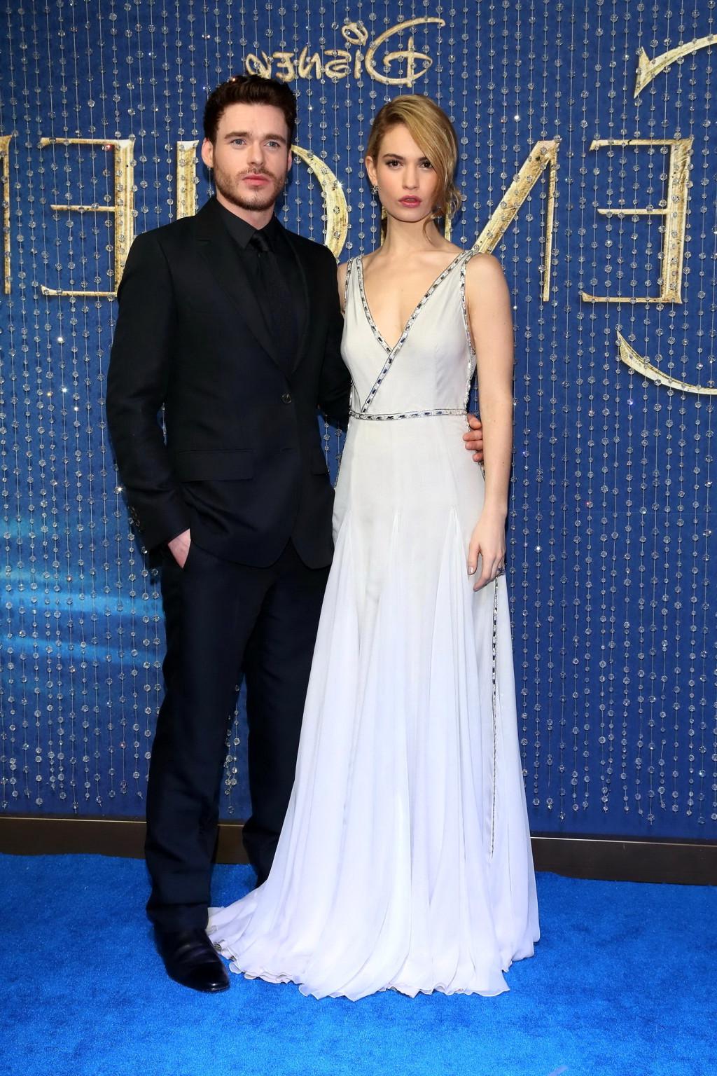 16P Lily James braless showing cleavage at the Cinderella premiere in Mexico City
