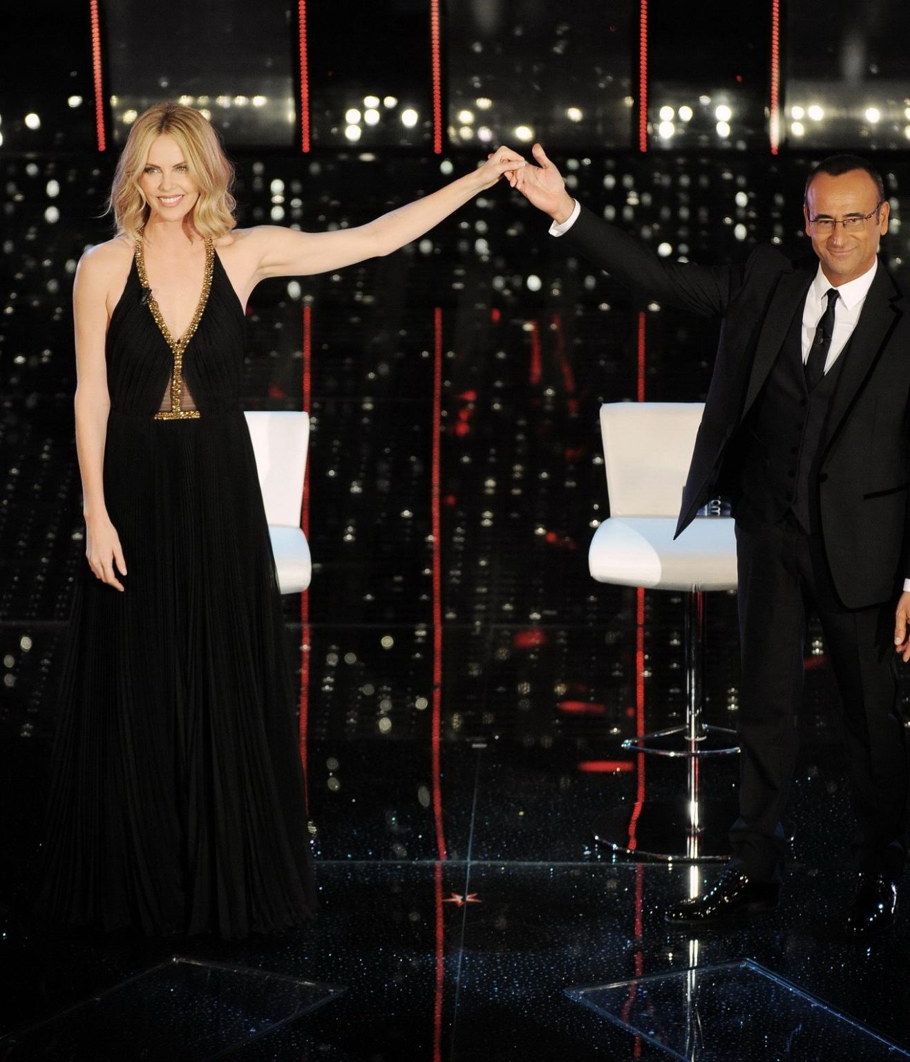 16P Charlize Theron showing big cleavage in a gorgeous black dress at 65th Annual Sa