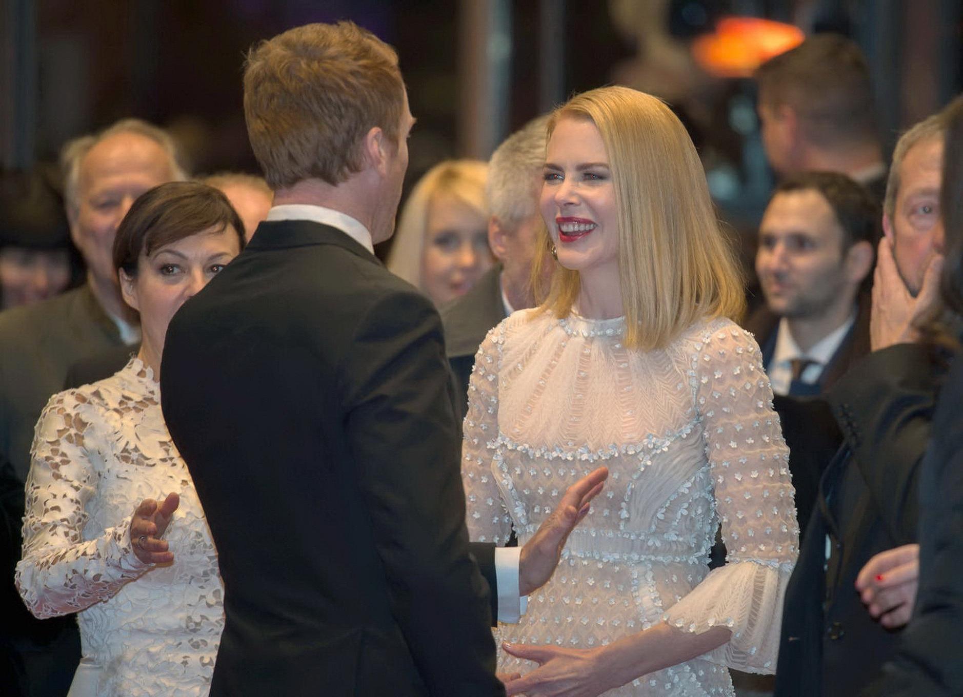 16P Nicole Kidman wearing bizare white seethru lace smock at Queen of the Desert pre