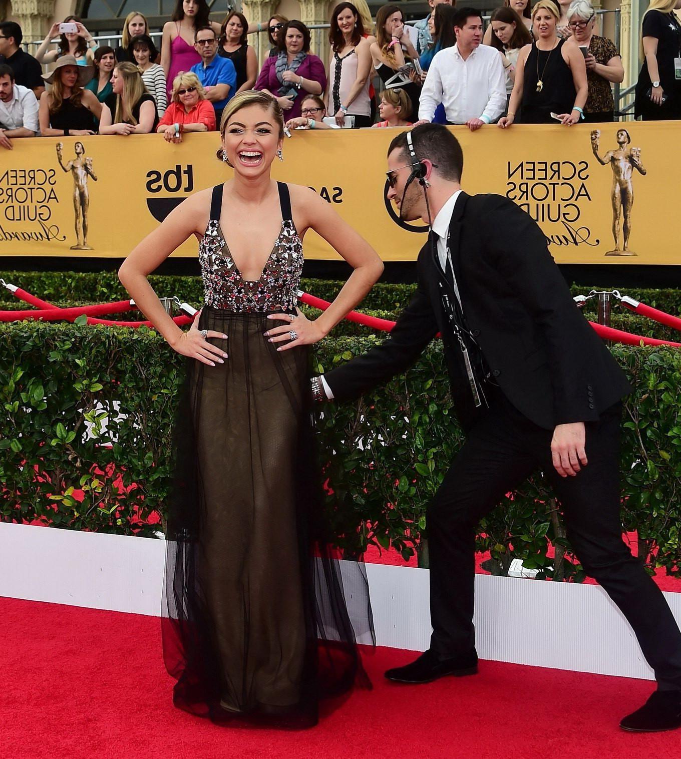 16P Sarah Hyland braless showing huge cleavage at 21st Annual Screen Actors Guild Aw