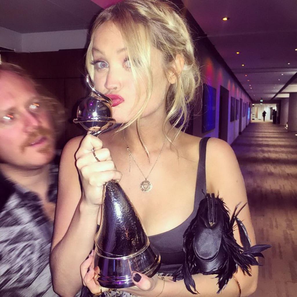 16P Laura Whitmore busty showing huge cleavage at 2015 National Television Awards in