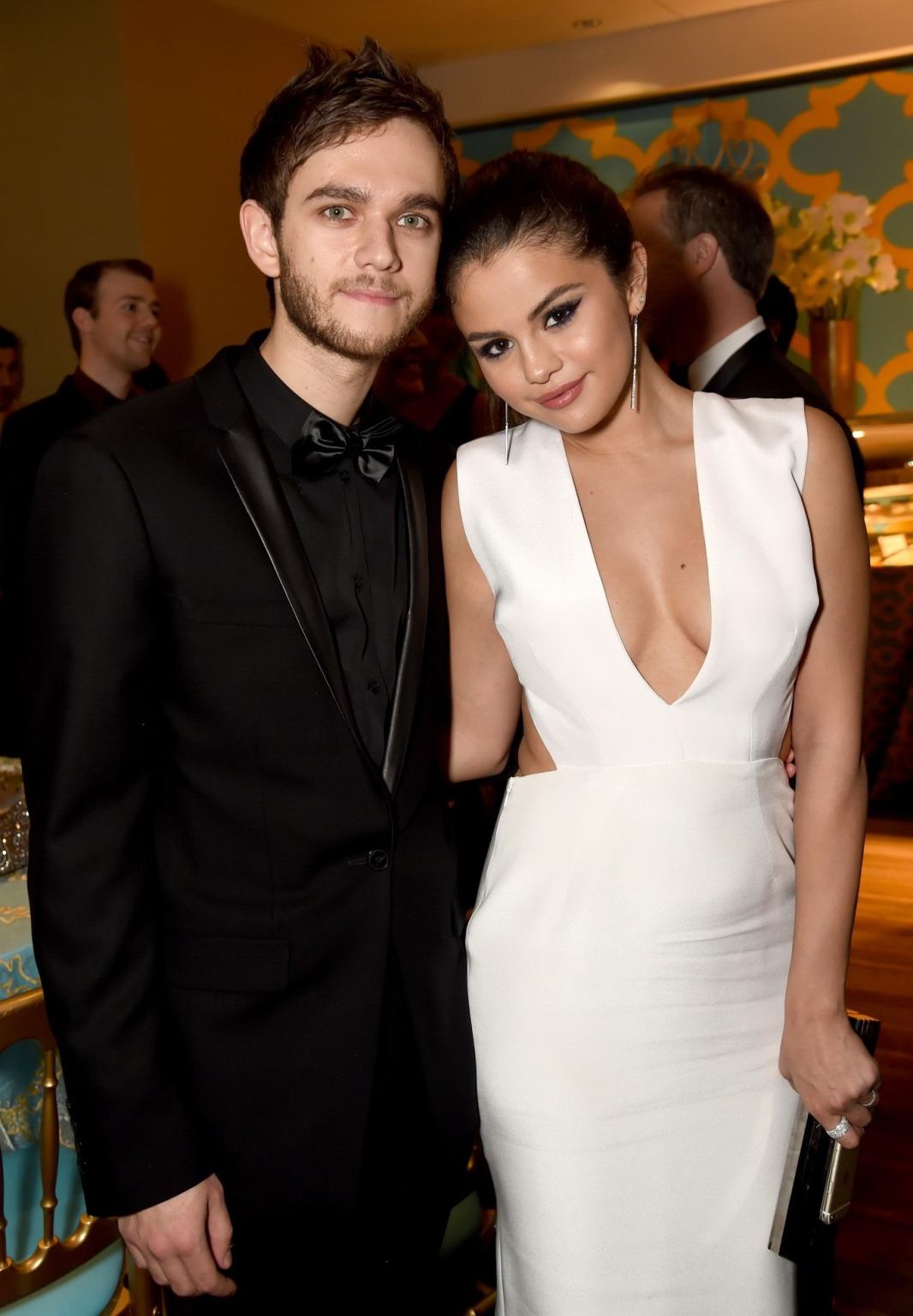 16P Selena Gomez braless showing huge cleavage at InStyle And Warner Bros Golden Glo
