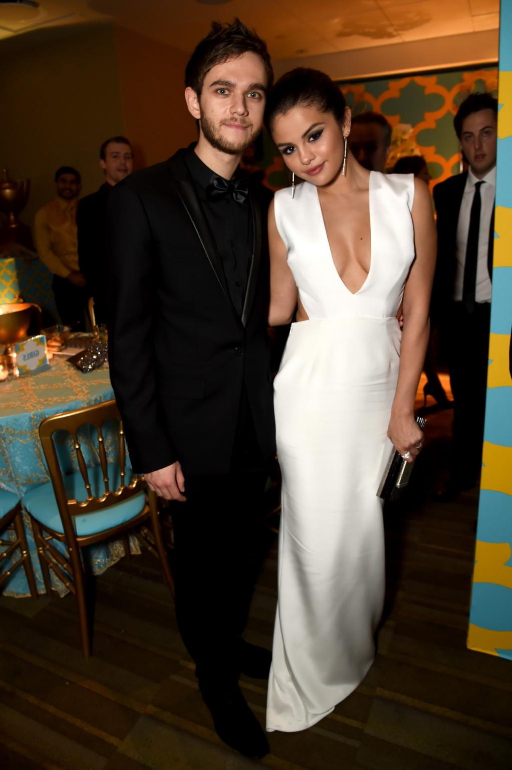 16P Selena Gomez braless showing huge cleavage at InStyle And Warner Bros Golden Glo