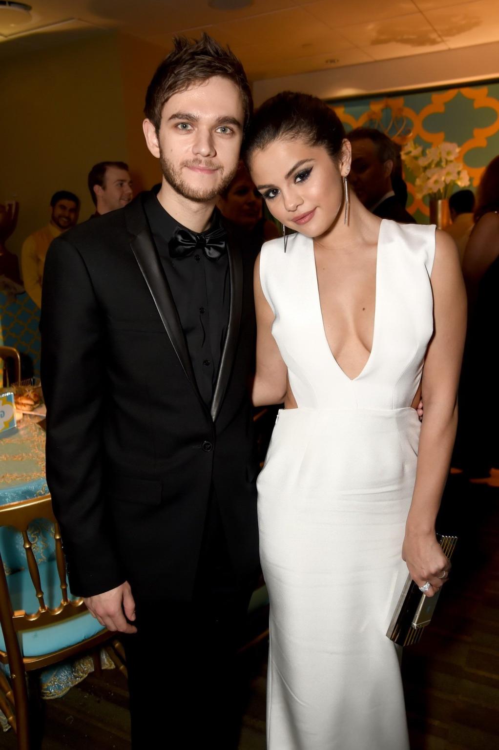 16P Selena Gomez braless showing huge cleavage at InStyle And Warner Bros Golden Glo