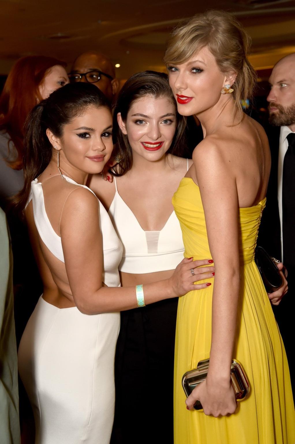 16P Selena Gomez braless showing huge cleavage at InStyle And Warner Bros Golden Glo