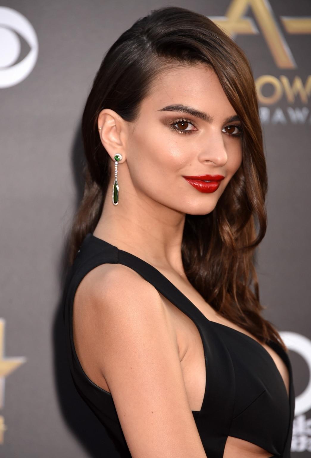 16P Emily Ratajkowski shows huge cleavage wearing a black jumpsuit at the 18th Annua