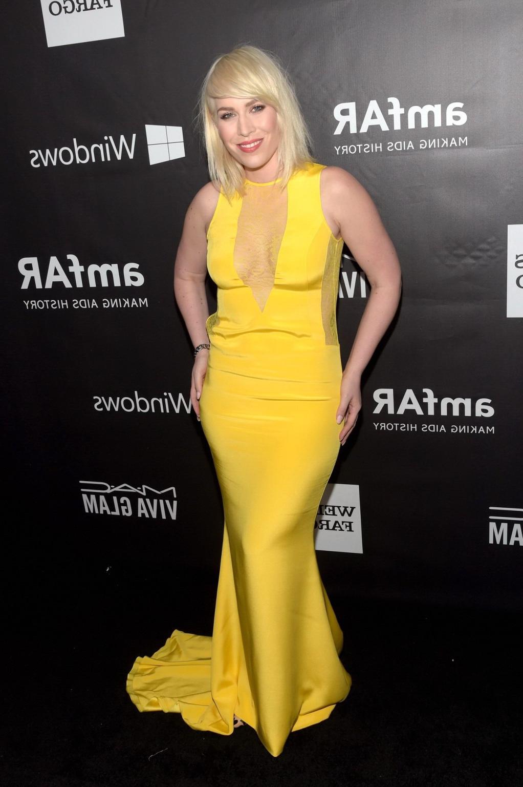16P Natasha Bedingfield braless showing cleavage and sideboob at the 2014 amfAR LA I