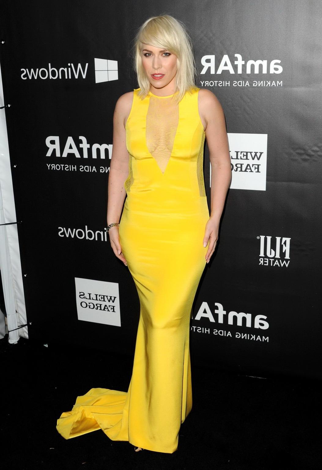 16P Natasha Bedingfield braless showing cleavage and sideboob at the 2014 amfAR LA I