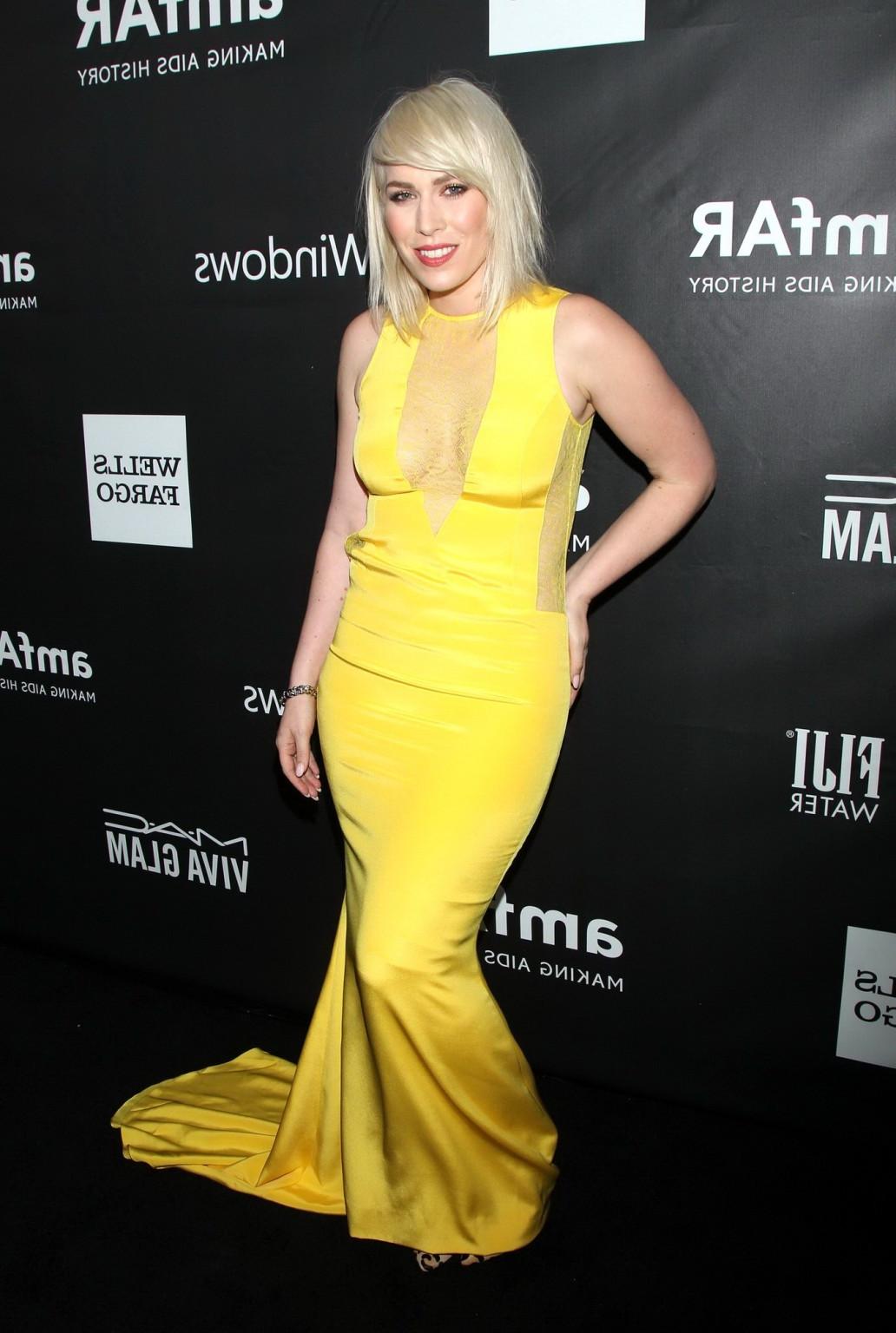 16P Natasha Bedingfield braless showing cleavage and sideboob at the 2014 amfAR LA I