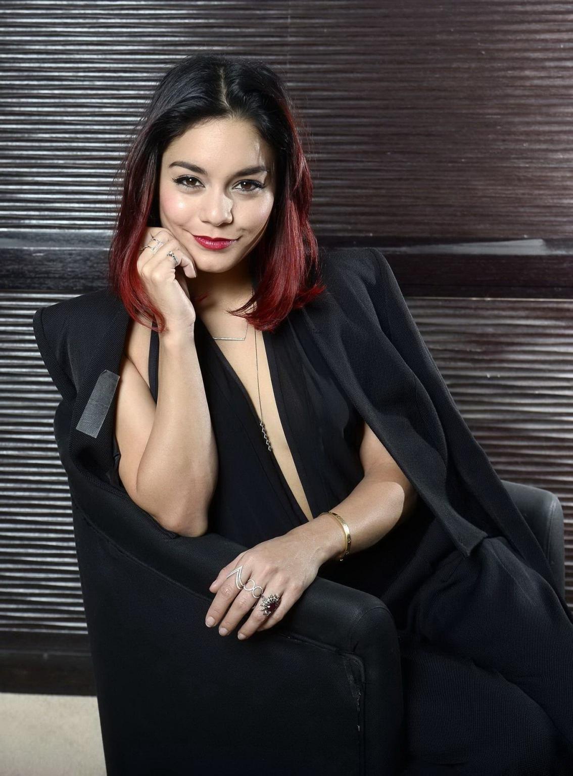 16P Vanessa Hudgens braless showing big cleavage at the Gimme Shelter photocall in P