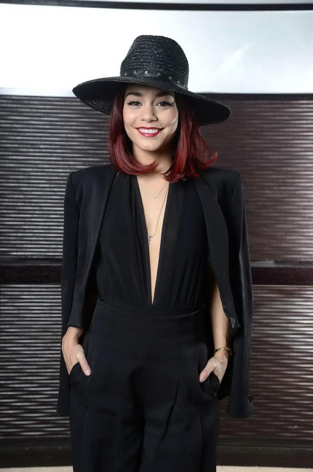 16P Vanessa Hudgens braless showing big cleavage at the Gimme Shelter photocall in P