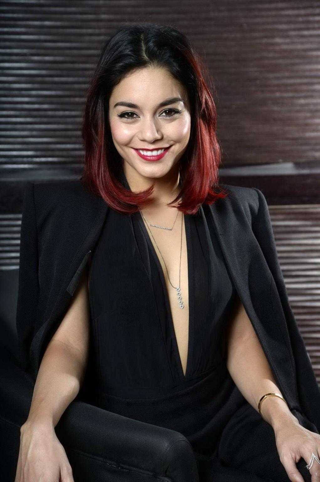 16P Vanessa Hudgens braless showing big cleavage at the Gimme Shelter photocall in P