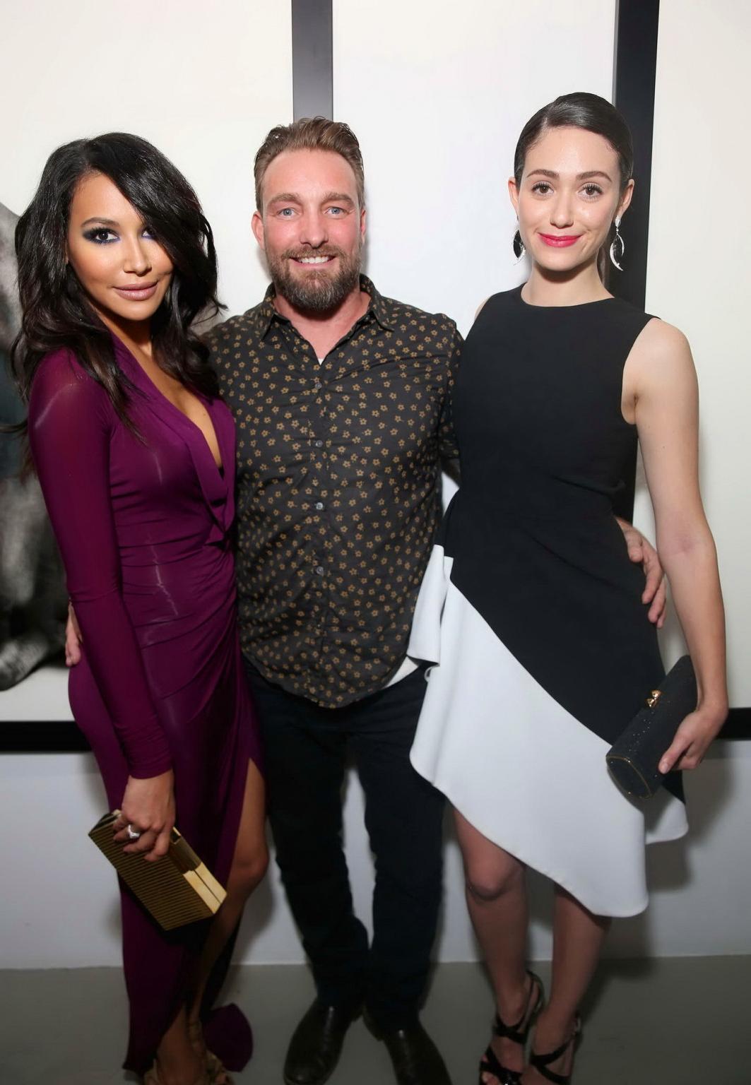 16P Naya Rivera braless showing big cleavage in a sexy purple dress at Brian Bowen S