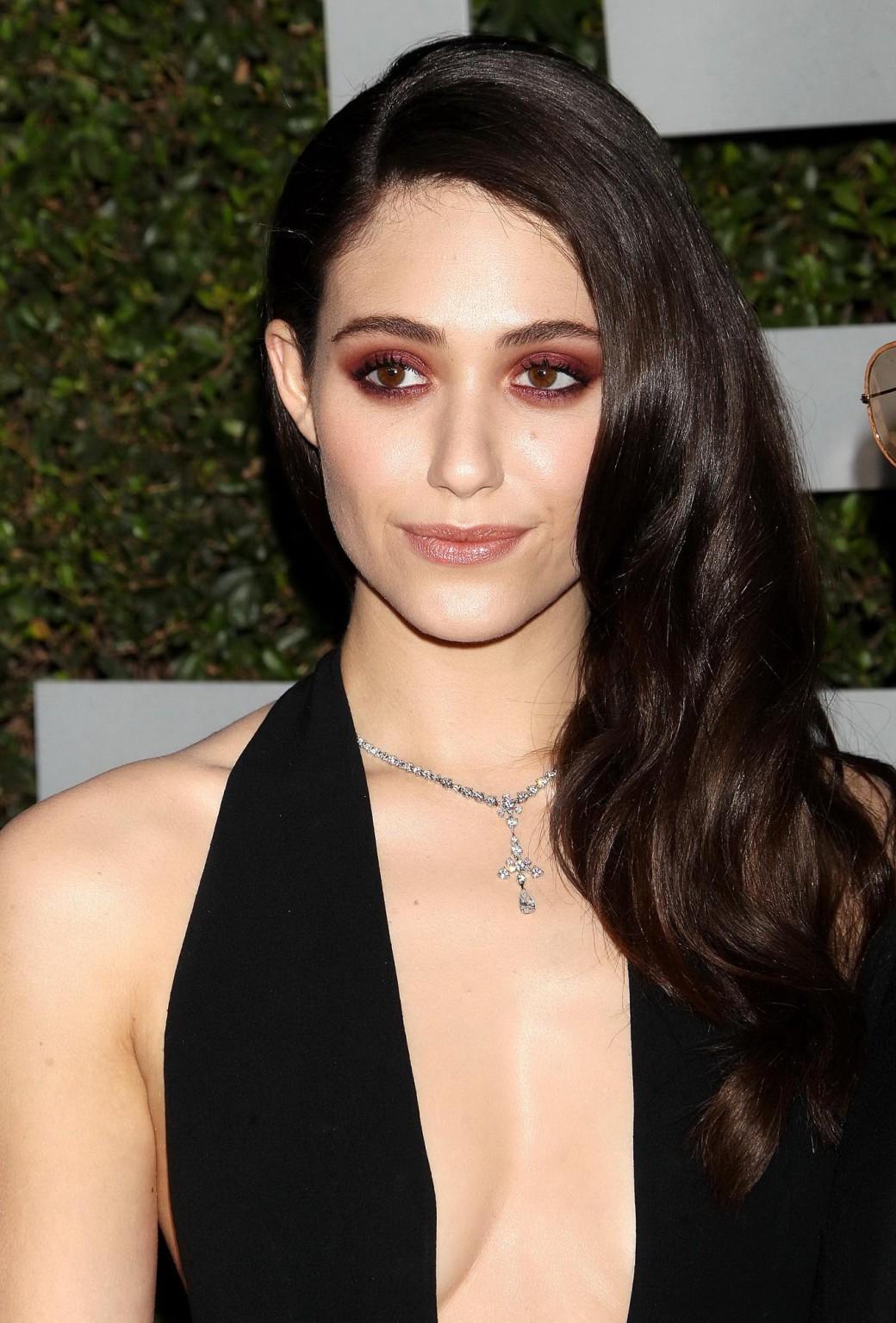 10P Emmy Rossum braless showing cleavage at Michael Kors launch of Claiborne Swanson