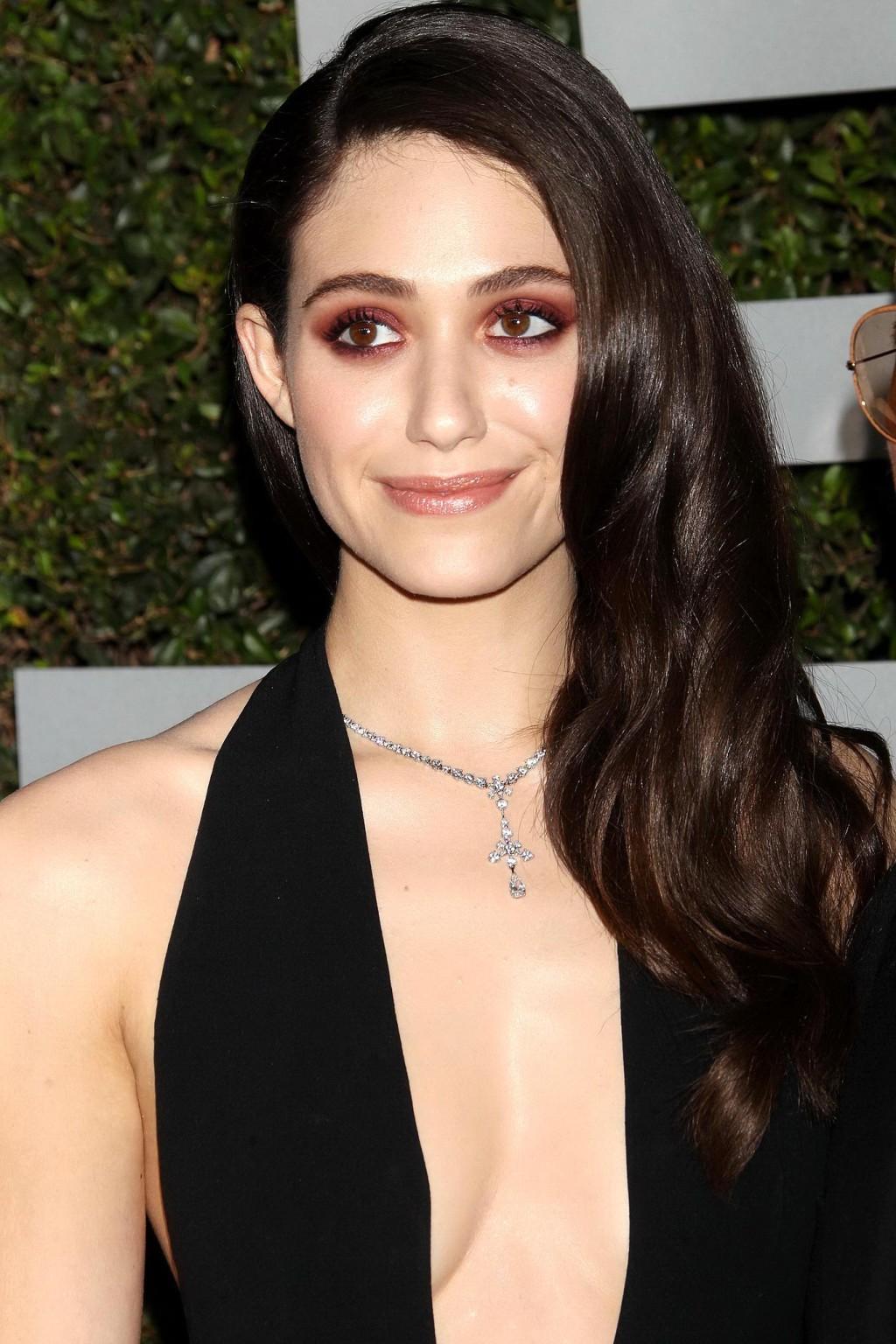 10P Emmy Rossum braless showing cleavage at Michael Kors launch of Claiborne Swanson