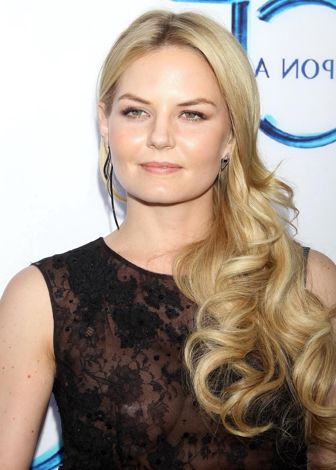 16P Jennifer Morrison shows off her boobs wearing a see through lace dress at the On