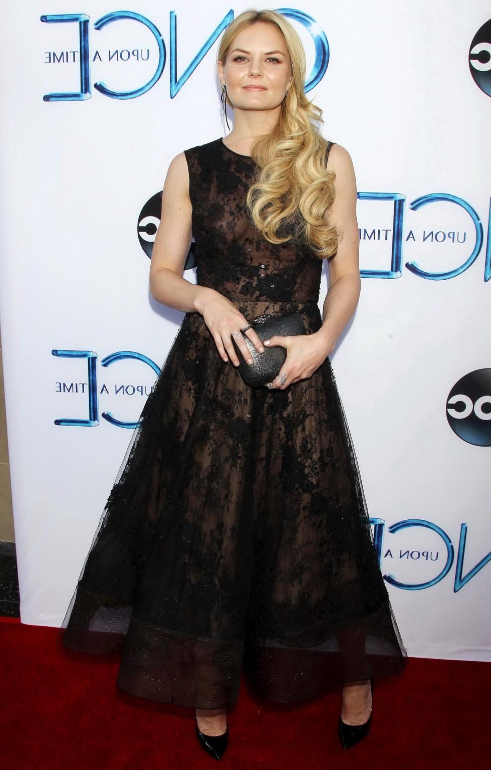 16P Jennifer Morrison shows off her boobs wearing a see through lace dress at the On