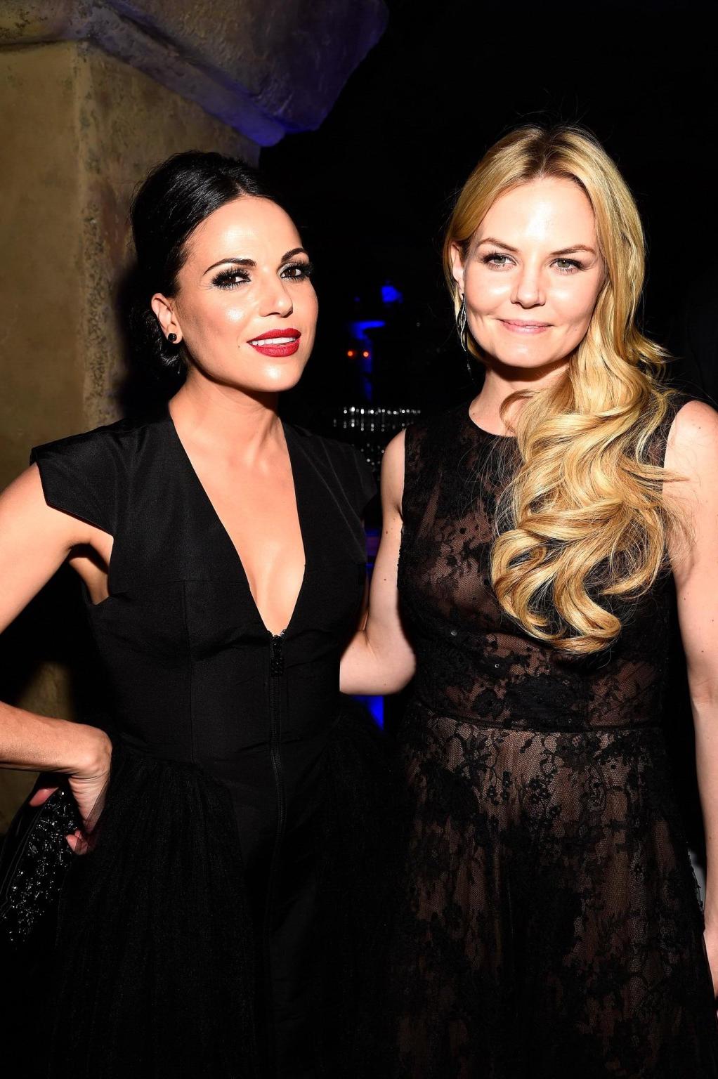 16P Jennifer Morrison shows off her boobs wearing a see through lace dress at the On