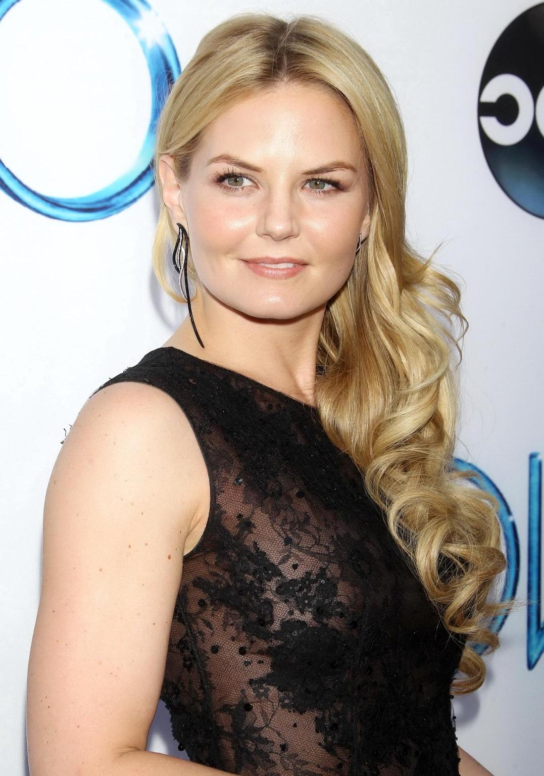 16P Jennifer Morrison shows off her boobs wearing a see through lace dress at the On