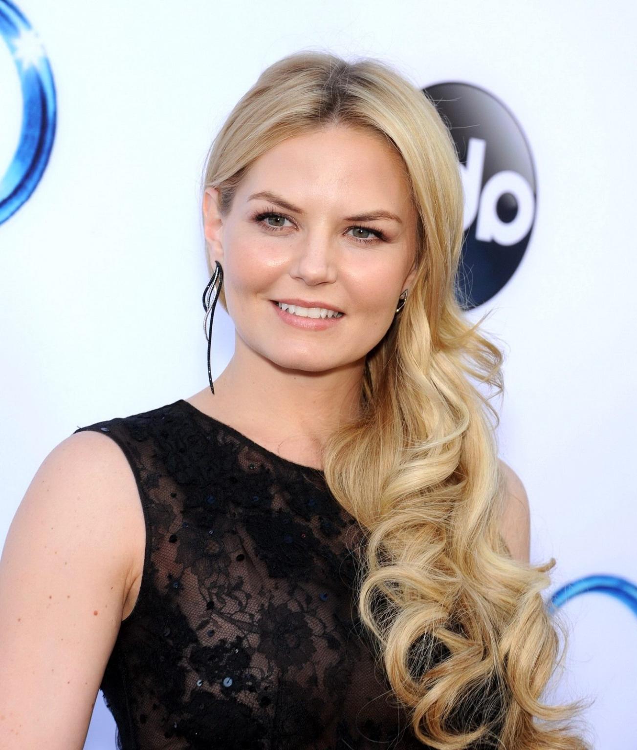 16P Jennifer Morrison shows off her boobs wearing a see through lace dress at the On