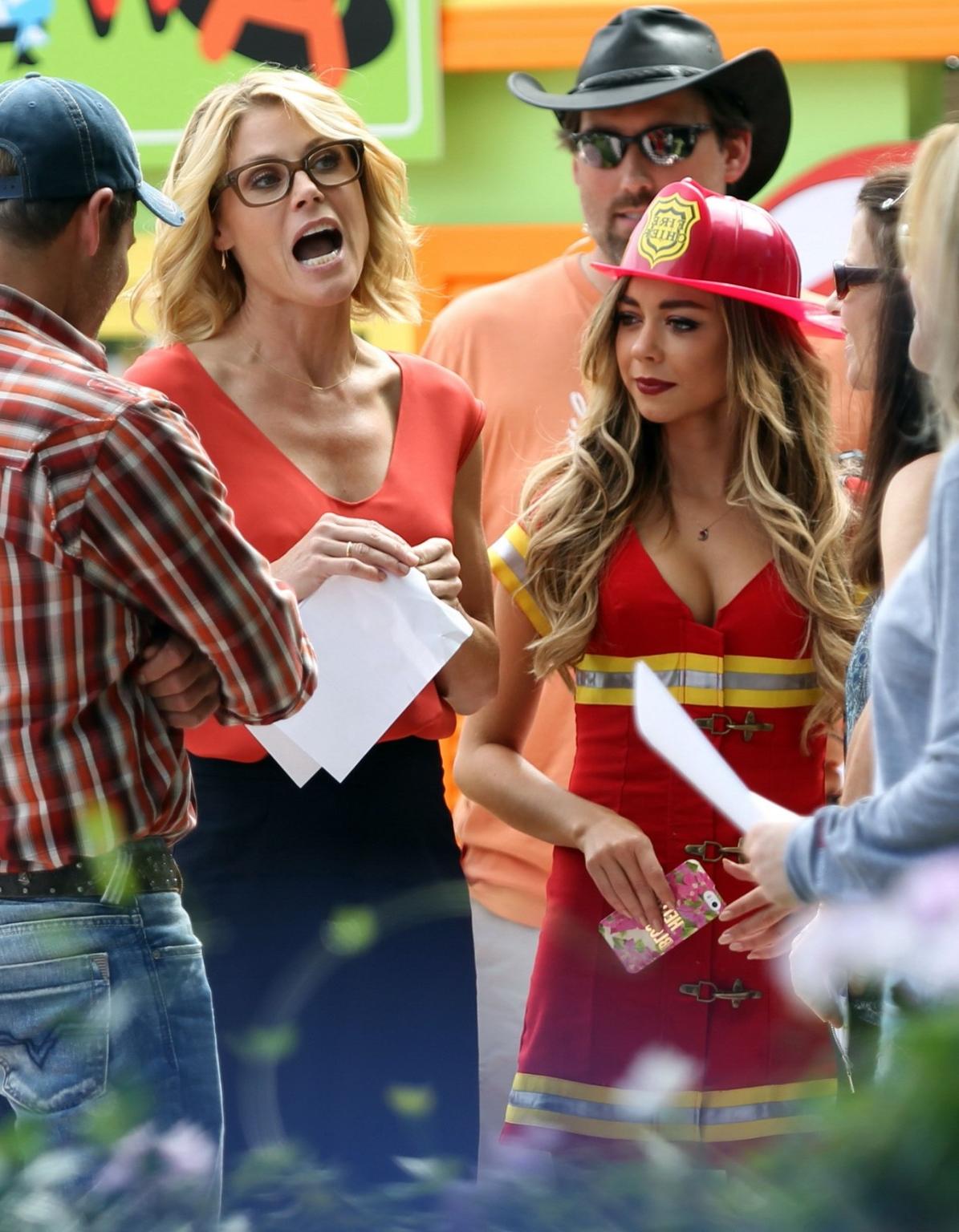 10P Sarah Hyland cleavy and leggy wearing hot fireman uniform while filming Modern F