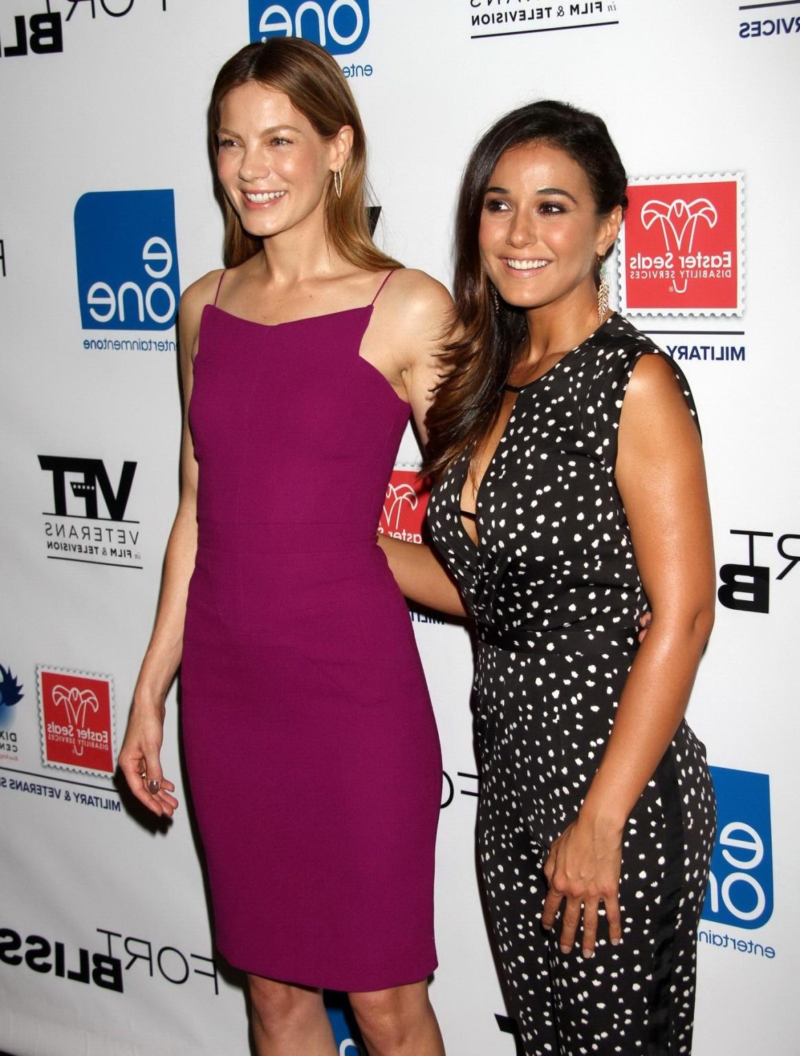 16P Emmanuelle Chriqui shows cleavage wearing a jumpsuit for the Fort Bliss screenin