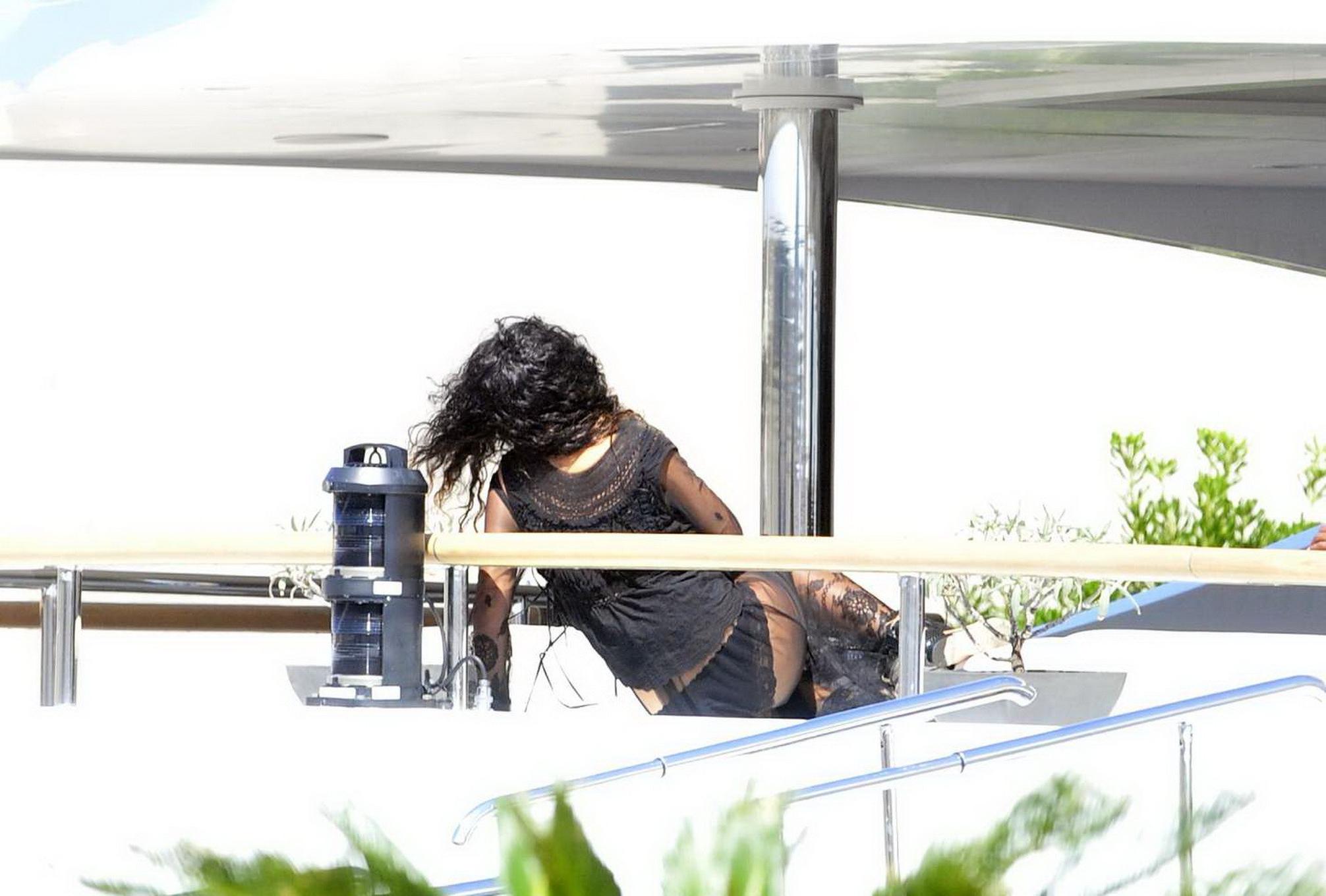 16P Rihanna booty wearing black panties in public while on vacation in Antibes