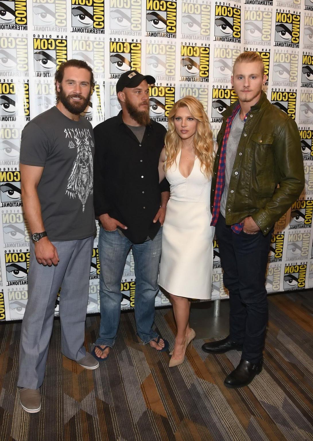 16P Katheryn Winnick showing big cleavage in a tight white dress at the Vikings Pres