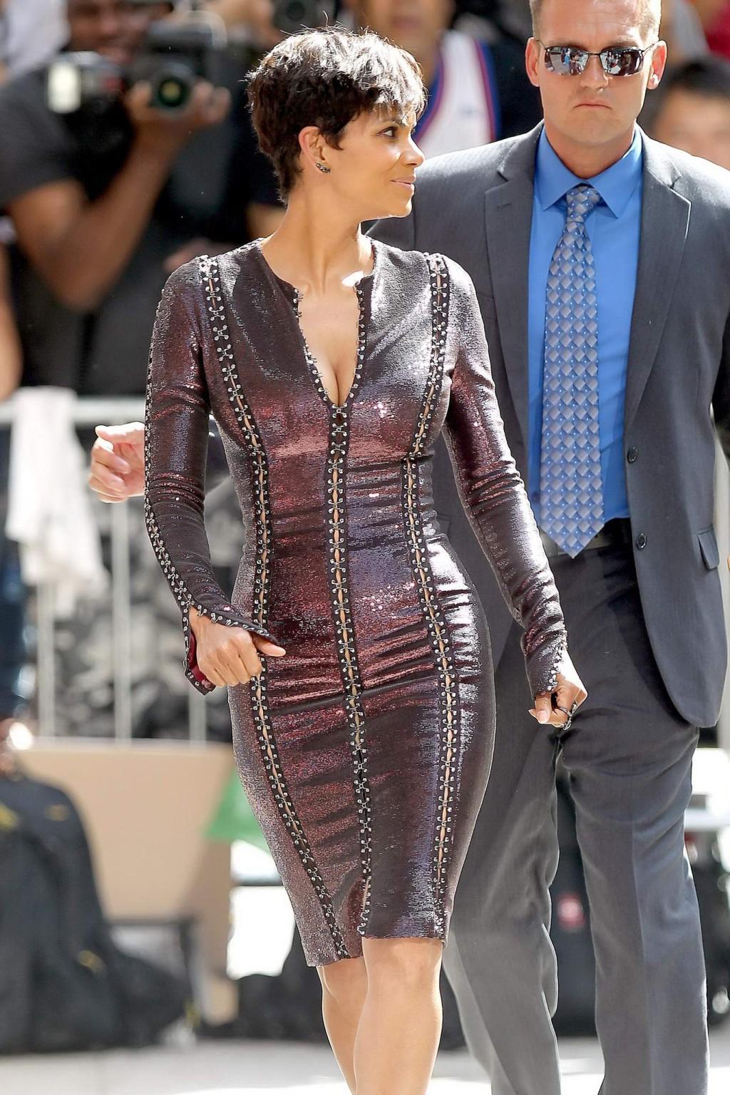 16P Halle Berry shows huge cleavage heading to The Late Show with David Letterman in