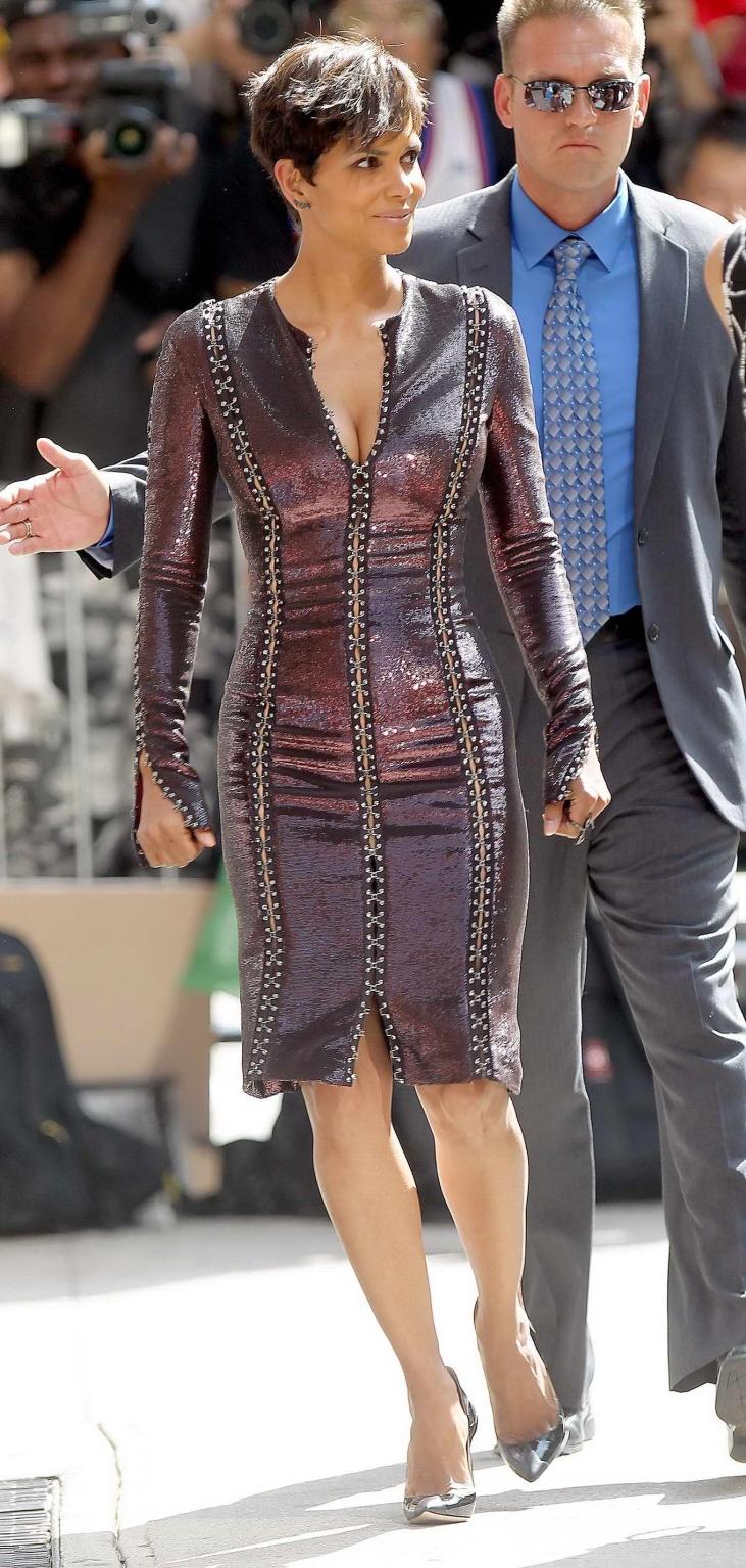 16P Halle Berry shows huge cleavage heading to The Late Show with David Letterman in