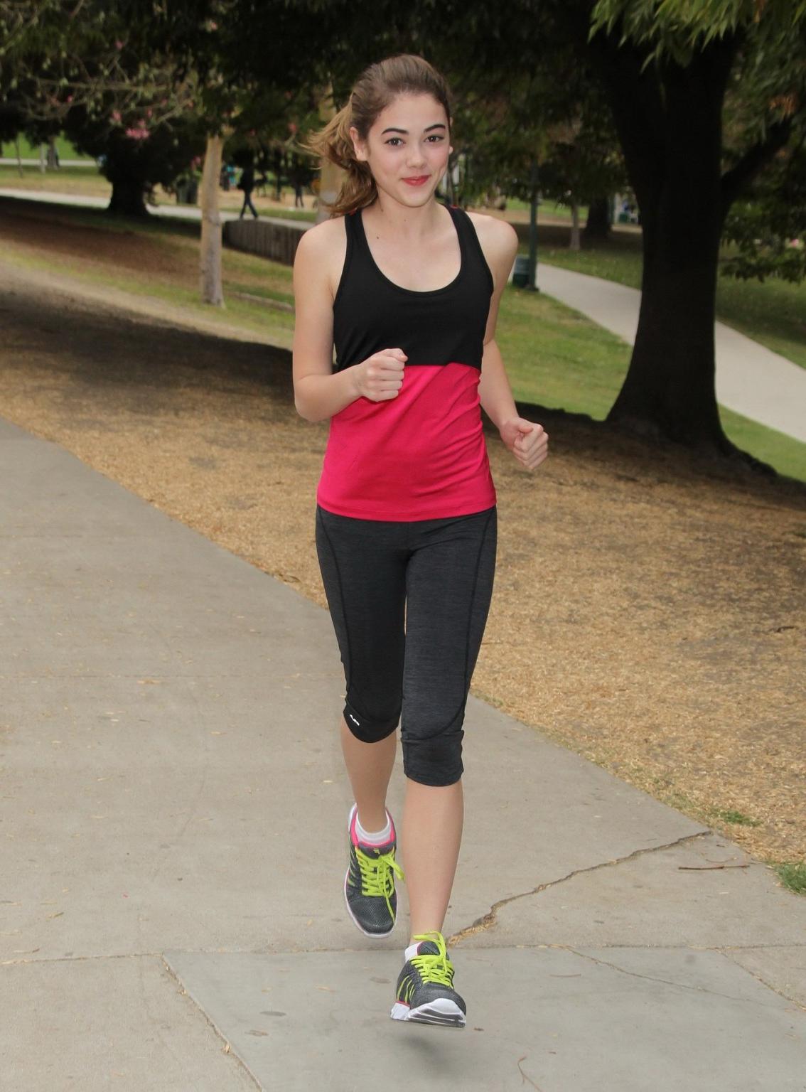 16P McKaley Miller showing big cleavage while workout in LA