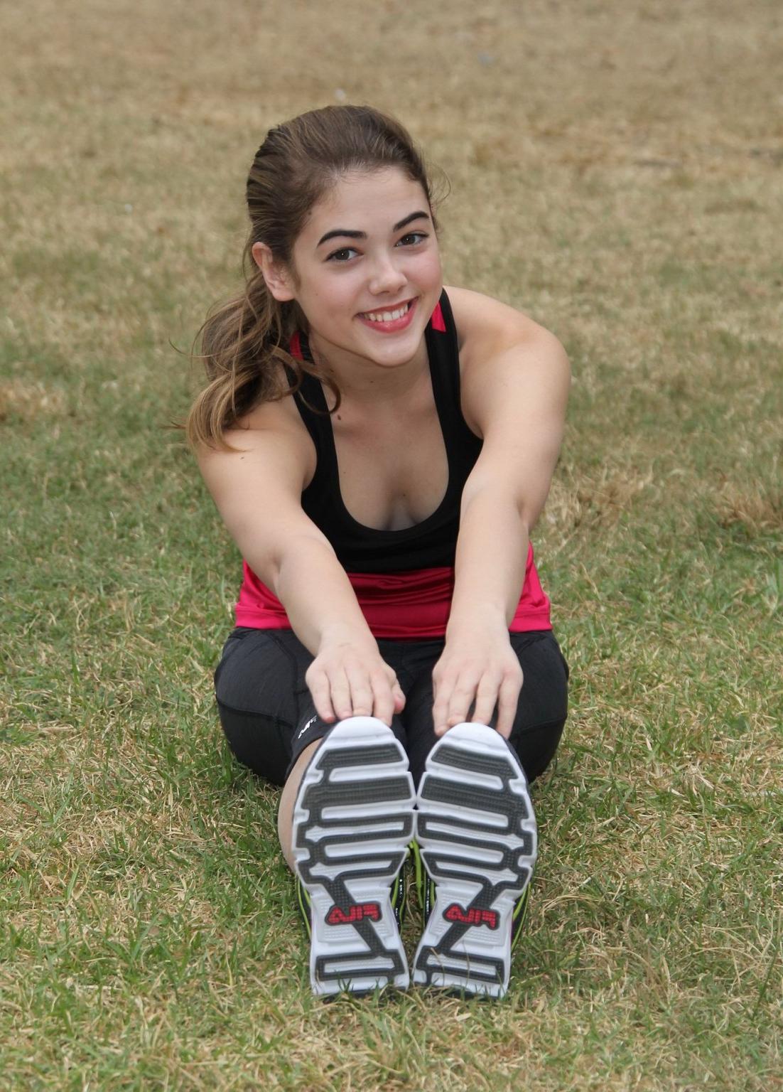 16P McKaley Miller showing big cleavage while workout in LA