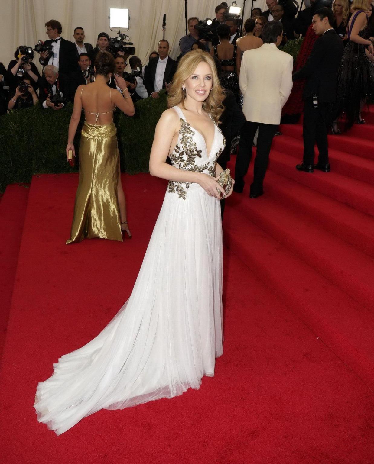 16P Kylie Minogue showing huge cleavage for the Costume Institute Gala at The Metrop