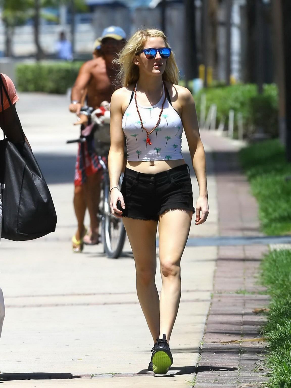16P Ellie Goulding boob slip in black monokini during a vacation in Miami Beach