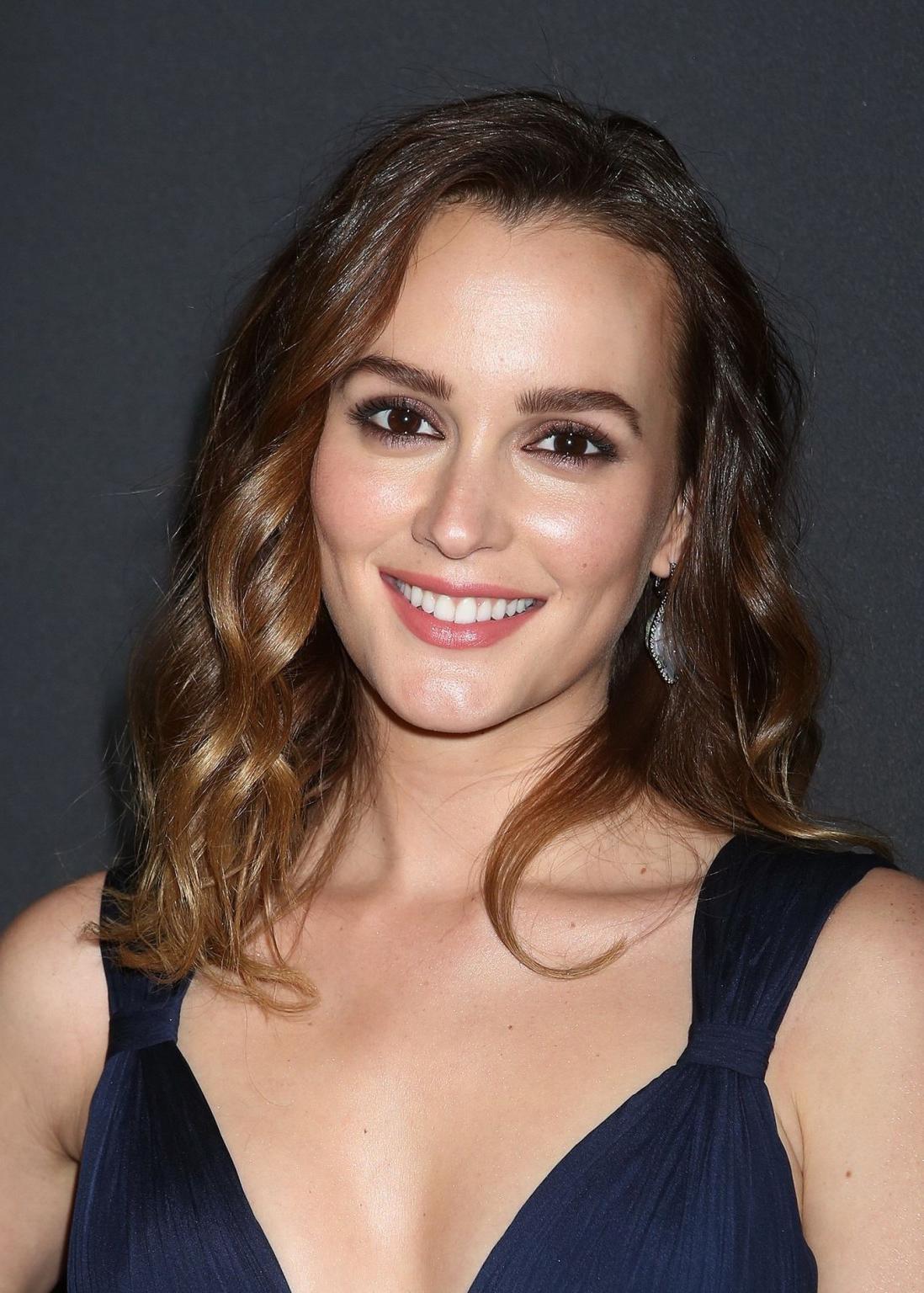 16P Leighton Meester braless showing huge cleavage at the Broadway