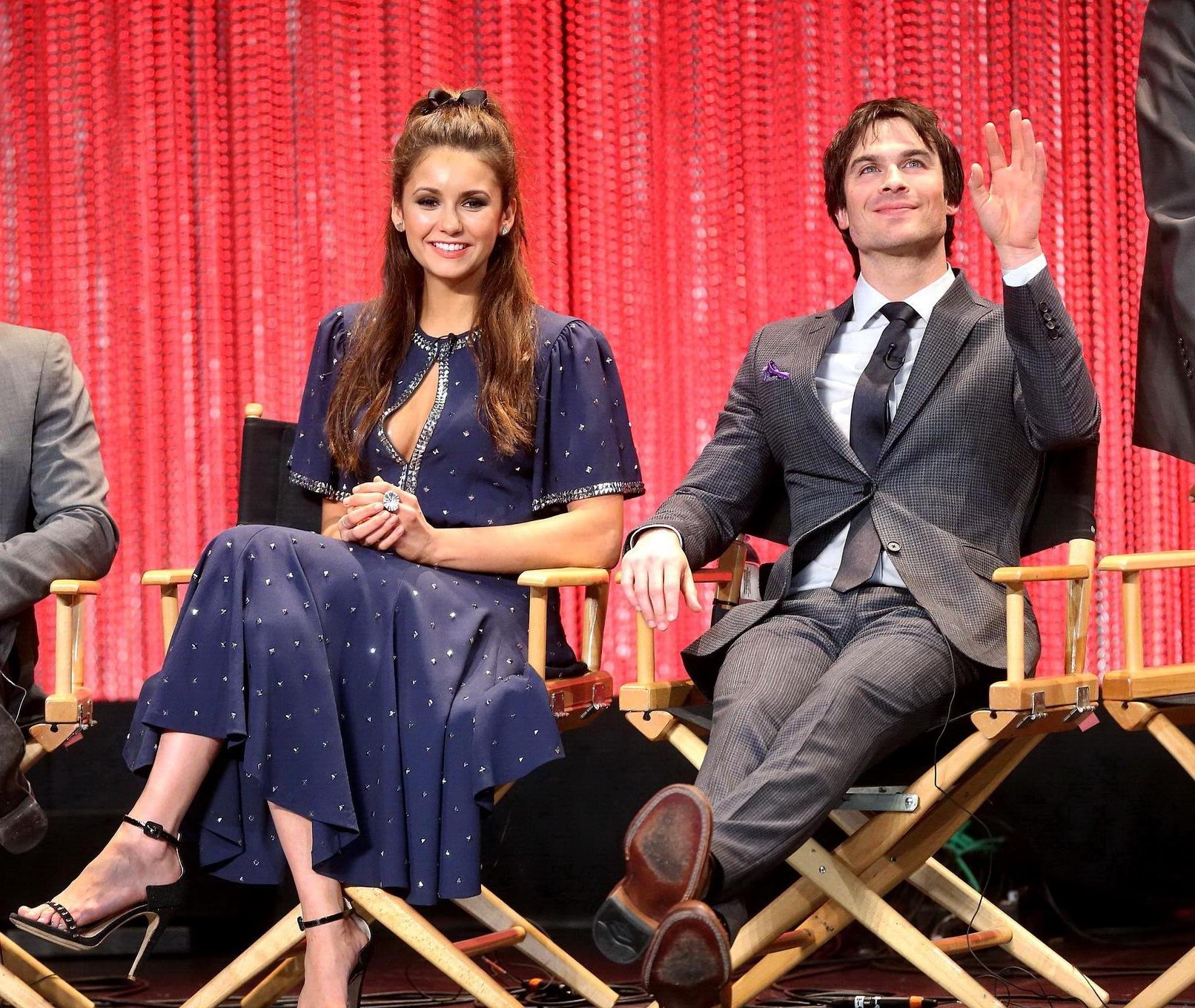 16P Nina Dobrev braless showing cleavage and pasties at the PaleyFest 2014 'The Vamp
