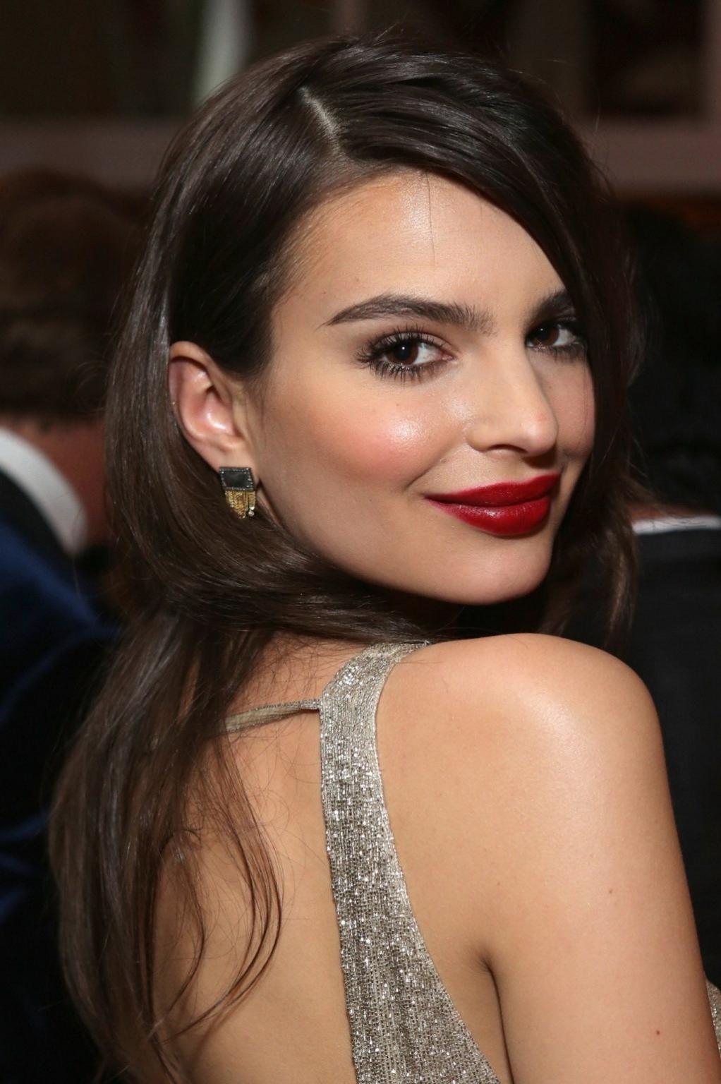 16P Emily Ratajkowski showing huge cleavage at the InStyle  Warner Bros. Golden Glob
