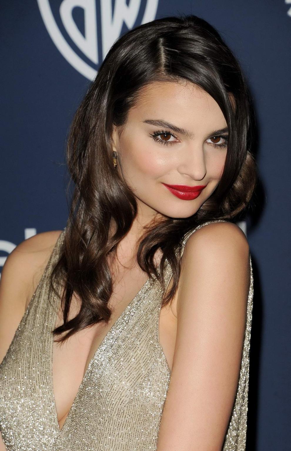 16P Emily Ratajkowski showing huge cleavage at the InStyle  Warner Bros. Golden Glob