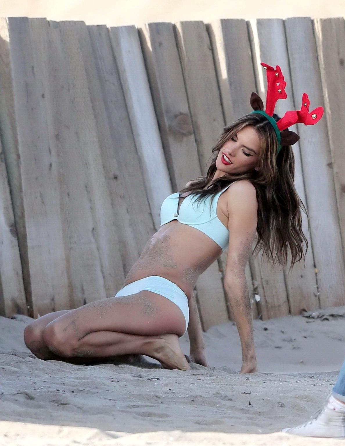 16P Alessandra Ambrosio bikini nipple peek at Victoria's Secret beach photoshoot in 