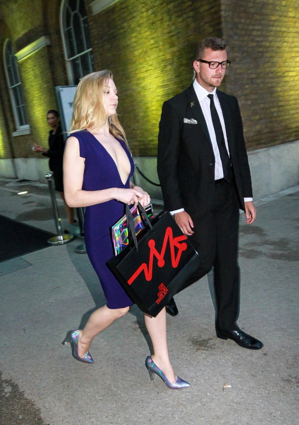 16P Natalie Dormer braless wearing a huge cleavage dress at the Hugo: Red Never Foll