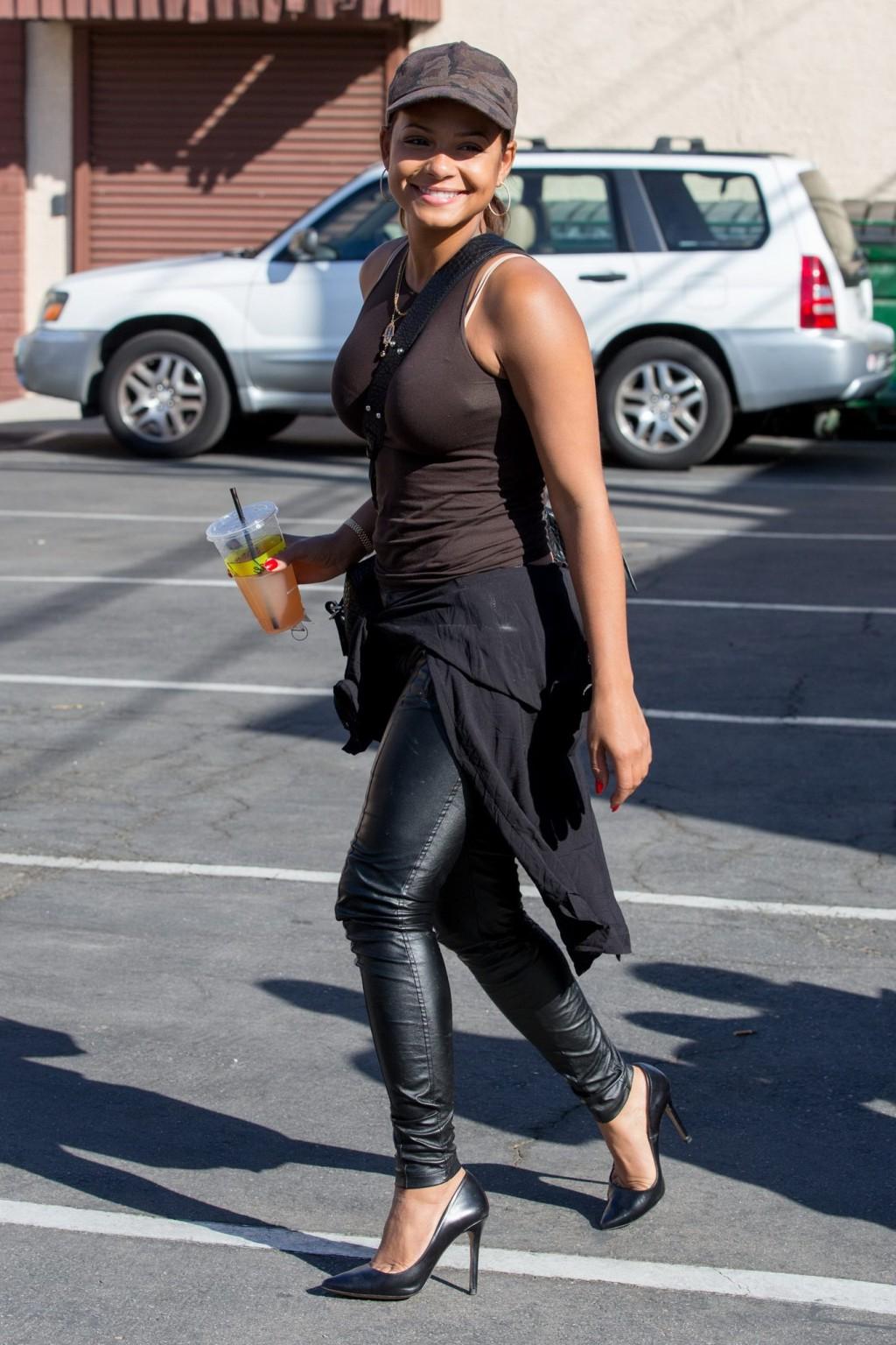 16P Christina Milian wearing skimpy top and leather pants at Dancing with the Stars 