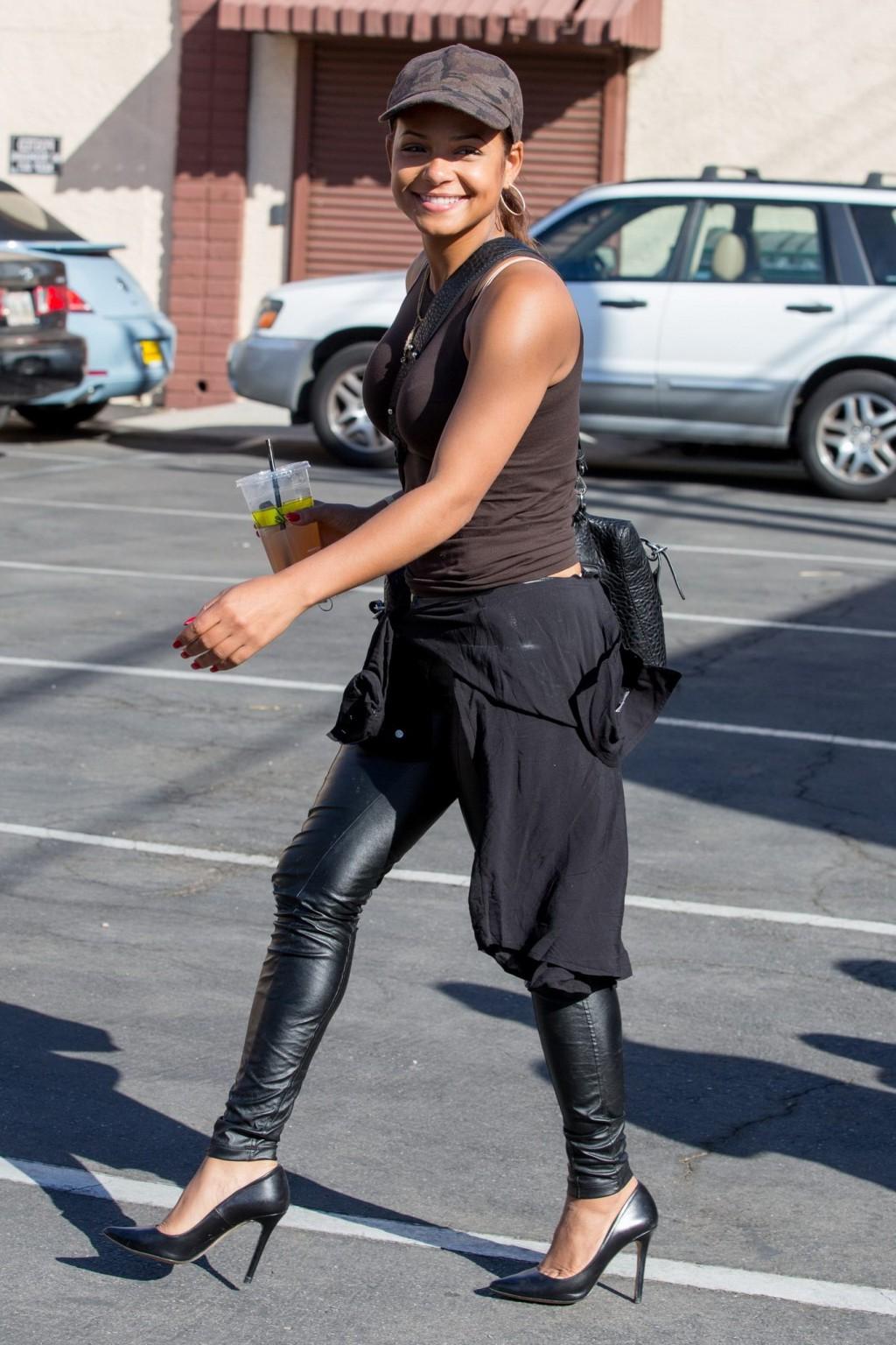 16P Christina Milian wearing skimpy top and leather pants at Dancing with the Stars 