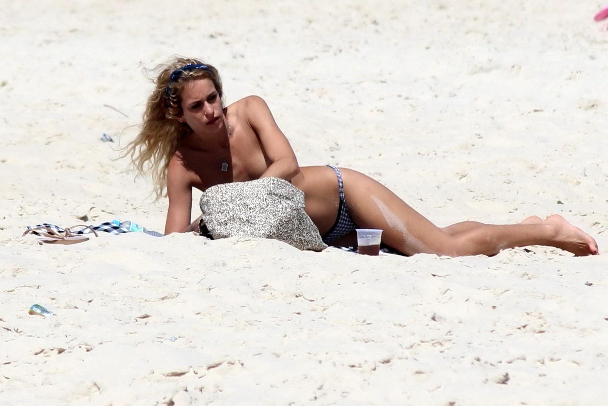 16P Alice Dellal bikini nip slip on a beach in Rio de Janeiro