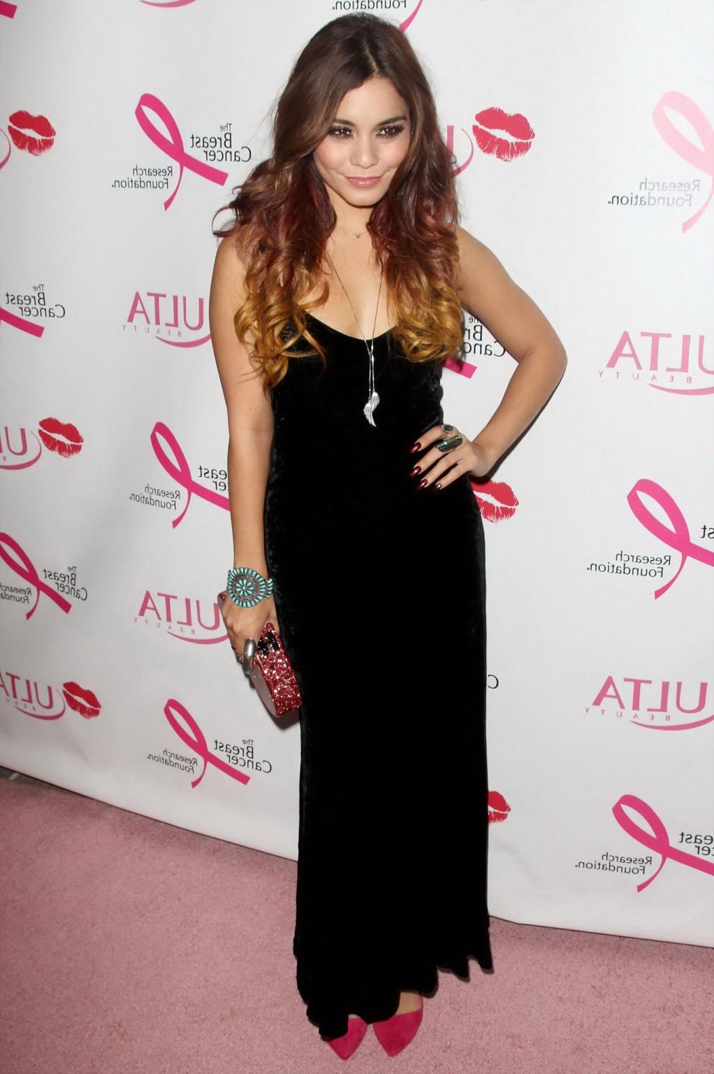 16P Vanessa Hudgens showing big cleavage in a tight black dress at 2013 ULTA Beauty 