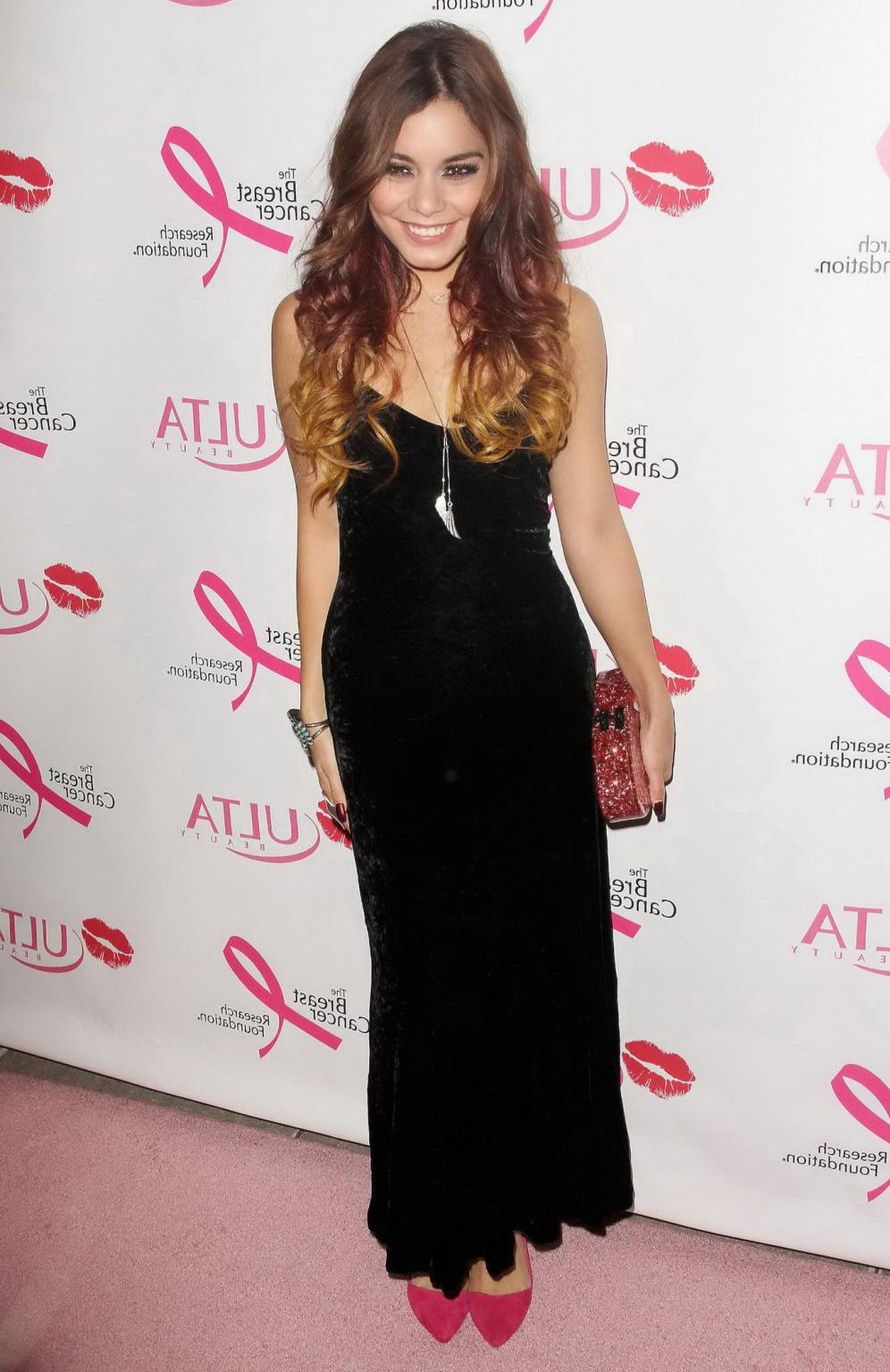 16P Vanessa Hudgens showing big cleavage in a tight black dress at 2013 ULTA Beauty 
