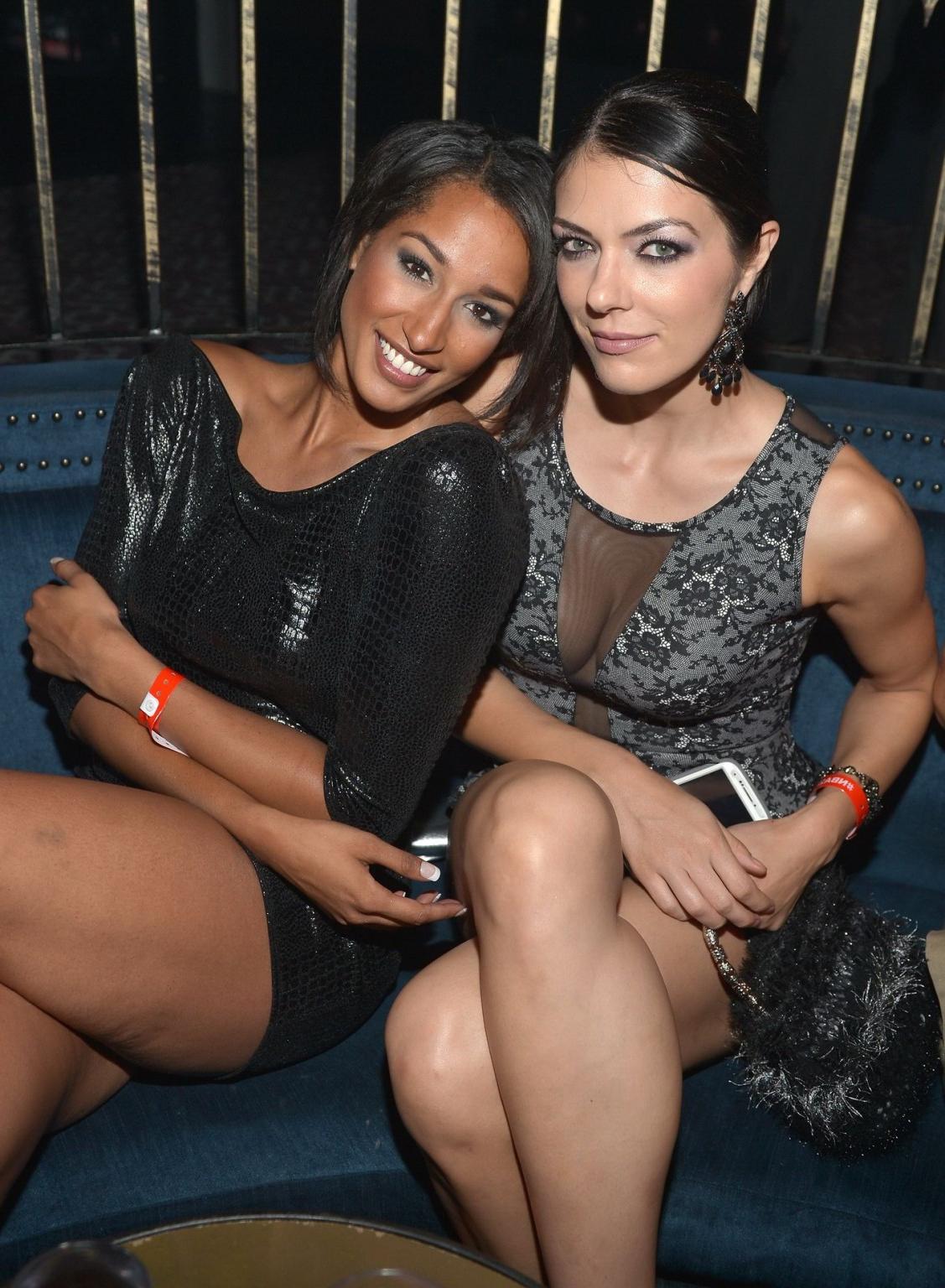 16P Adrianne Curry braless showing huge see-through cleavage at the NBA 2K14 premier
