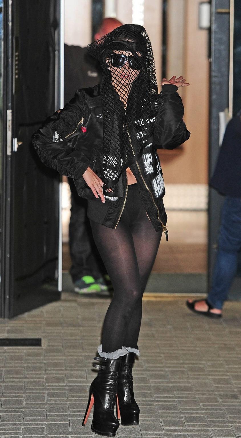 16P Lady Gaga wearing thong and pantyhose out in London
