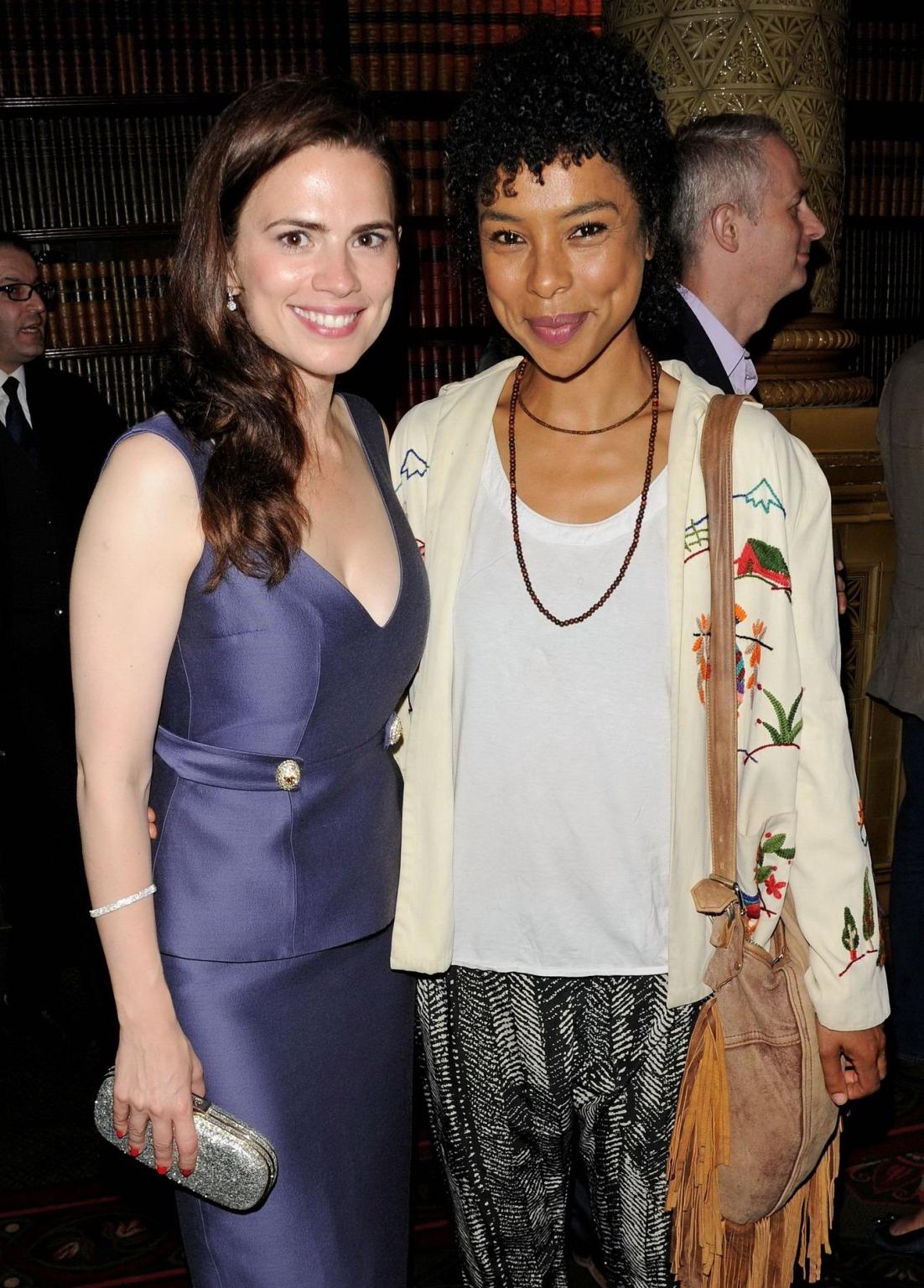 16P Hayley Atwell showing huge cleavage in a purple backless dress at The Pride Pres