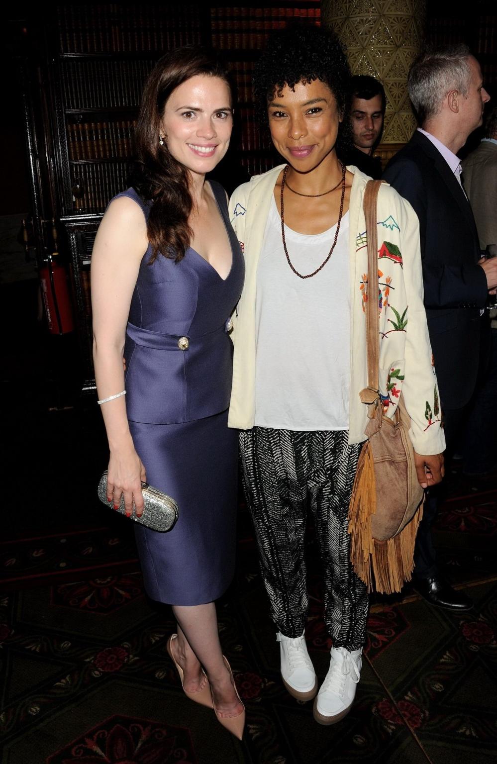 16P Hayley Atwell showing huge cleavage in a purple backless dress at The Pride Pres