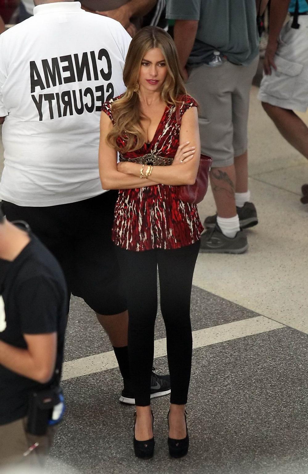 16P Sofia Vergara showing huge cleavage on the set of 'Modern Family' at LAX Airport